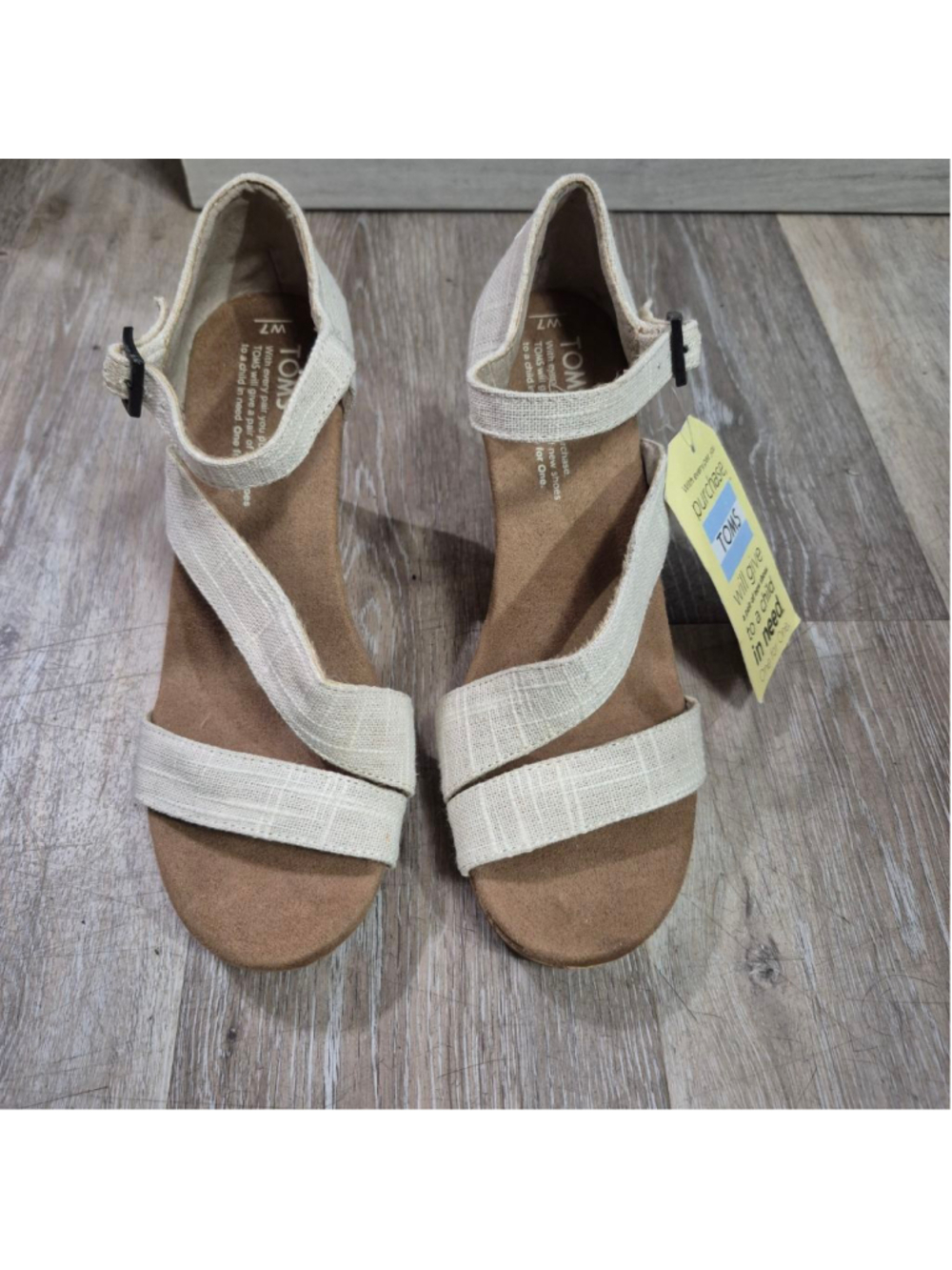 Women's TOMS Clarissa linen Cork Wedge Sandals Size 7